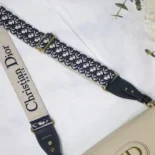 Dior Women Adjustable Shoulder Strap with Ring Blue Dior Oblique Embroidery