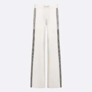 Dior Women Flared Pants Ecru Compact Technical Knit with Black Dior Graphique Motif