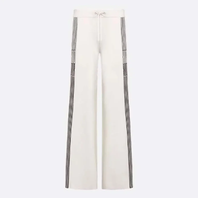 Dior Women Flared Pants Ecru Compact Technical Knit with Black Dior Graphique Motif