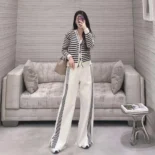 Dior Women Flared Pants Ecru Compact Technical Knit with Black Dior Graphique Motif