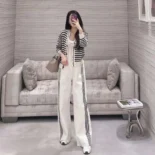 Dior Women Flared Pants Ecru Compact Technical Knit with Black Dior Graphique Motif
