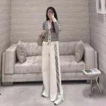 Dior Women Flared Pants Ecru Compact Technical Knit with Black Dior Graphique Motif