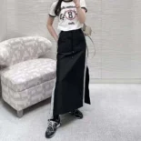 Dior Women Mid-Length Straight Skirt Black Jacquard Technical Taffeta