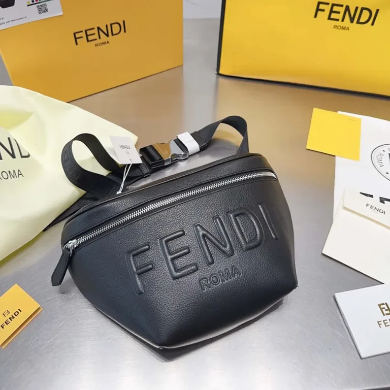 Fendi Men Diagonal Belt Bag Black Leather Belt Bag