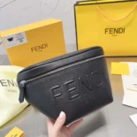 Fendi Men Diagonal Belt Bag Black Leather Belt Bag