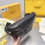 Fendi Men Diagonal Belt Bag Black Leather Belt Bag