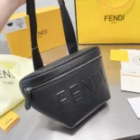 Fendi Men Diagonal Belt Bag Black Leather Belt Bag