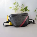Fendi Men Diagonal Belt Bag Gray Fabric Belt Bag-Red
