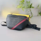 Fendi Men Diagonal Belt Bag Gray Fabric Belt Bag-Red