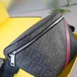 Fendi Men Diagonal Belt Bag Gray Fabric Belt Bag-Red