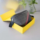 Fendi Men Diagonal Belt Bag Gray Fabric Belt Bag-Red