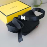 Fendi Men Diagonal Belt Bag Gray Fabric Belt Bag-Red
