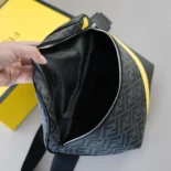 Fendi Men Diagonal Belt Bag Gray Fabric Belt Bag-Yellow