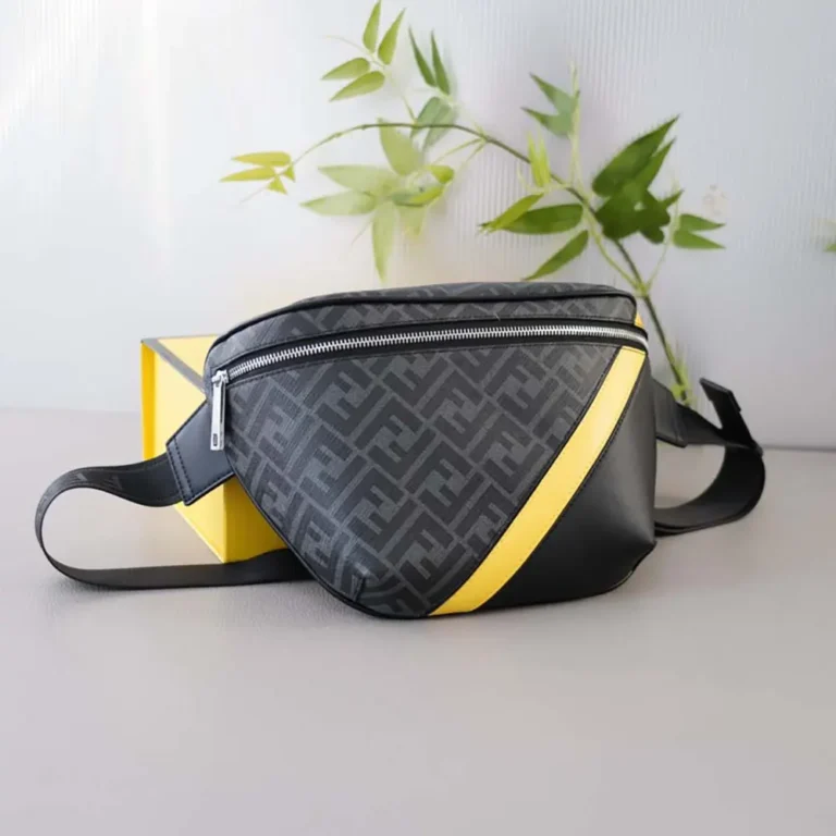 Fendi Men Diagonal Belt Bag Gray Fabric Belt Bag-Yellow