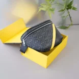 Fendi Men Diagonal Belt Bag Gray Fabric Belt Bag-Yellow