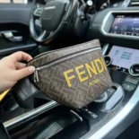 Fendi Men Diagonal Belt Bag Leather-Yellow