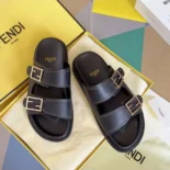 Fendi Unisex Feel Black Leather Slides 8X8326NA7F0QA1