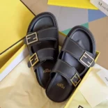 Fendi Unisex Feel Black Leather Slides 8X8326NA7F0QA1