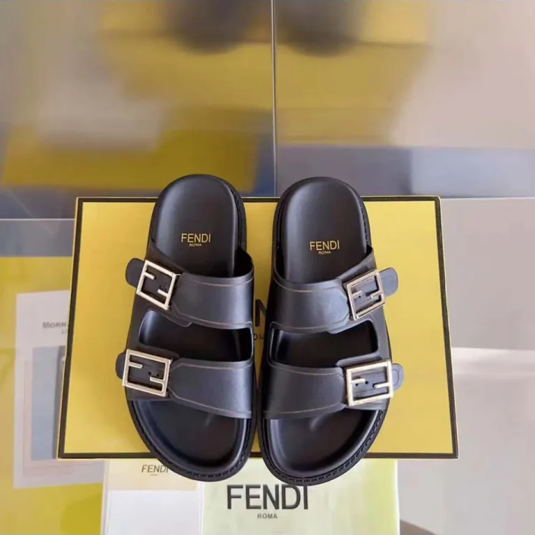 Fendi Unisex Feel Black Leather Slides 8X8326NA7F0QA1