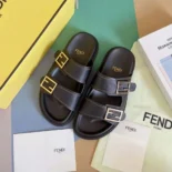 Fendi Unisex Feel Black Leather Slides 8X8326NA7F0QA1