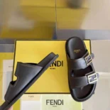 Fendi Unisex Feel Black Leather Slides 8X8326NA7F0QA1