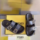 Fendi Unisex Feel Black Leather Slides 8X8326NA7F0QA1
