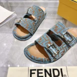 Fendi Women Feel Light Blue FF Jacquard Velvet Slides 8X8326AOTMF1R88