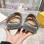 Fendi Women Feel Light Blue FF Jacquard Velvet Slides 8X8326AOTMF1R88