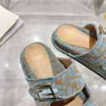 Fendi Women Feel Light Blue FF Jacquard Velvet Slides 8X8326AOTMF1R88