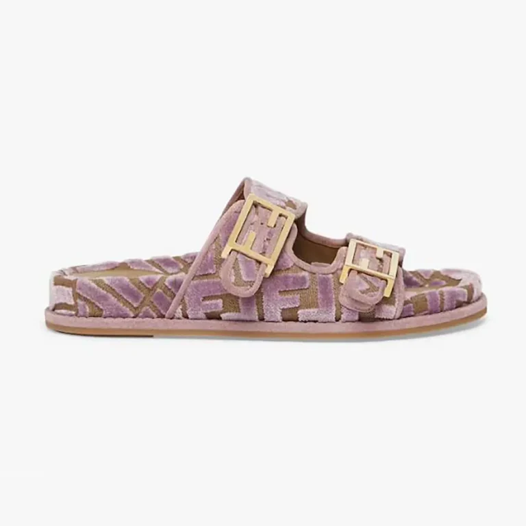 Fendi Women Feel Mauve Pink FF Jacquard Velvet Slides 8X8326AOTMF1R87