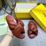 Fendi Women Feel Sienna Leather Slides 8X8645NBAF1G1U