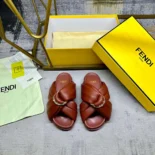 Fendi Women Feel Sienna Leather Slides 8X8645NBAF1G1U
