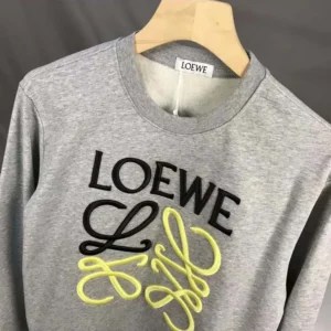 Loewe Men Anagram Regular Fit Sweatshirt in Cotton-Gray/Yellow