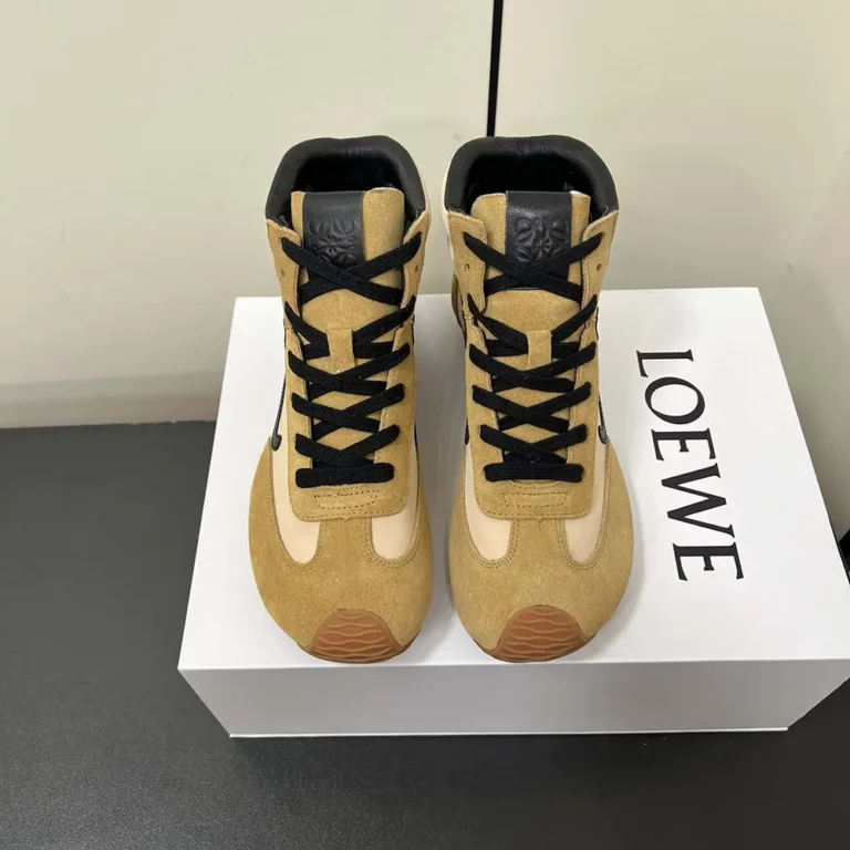 Loewe Unisex Ballet Runner 2.0 High-top in Nylon and Calfskin-Brown