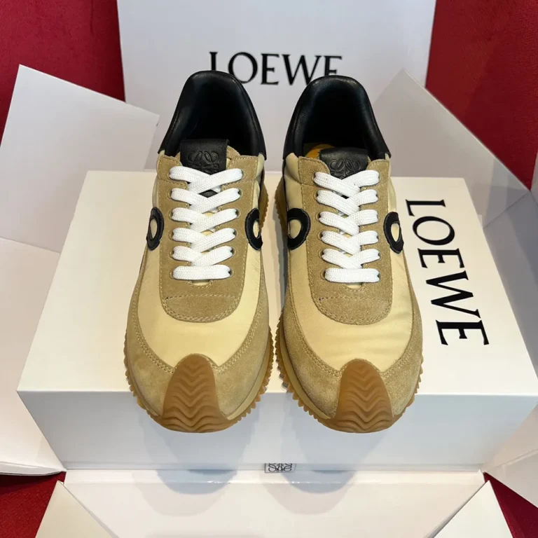 Loewe Unisex Flow Runner in Nylon and Suede-Gold/Black L815282X39