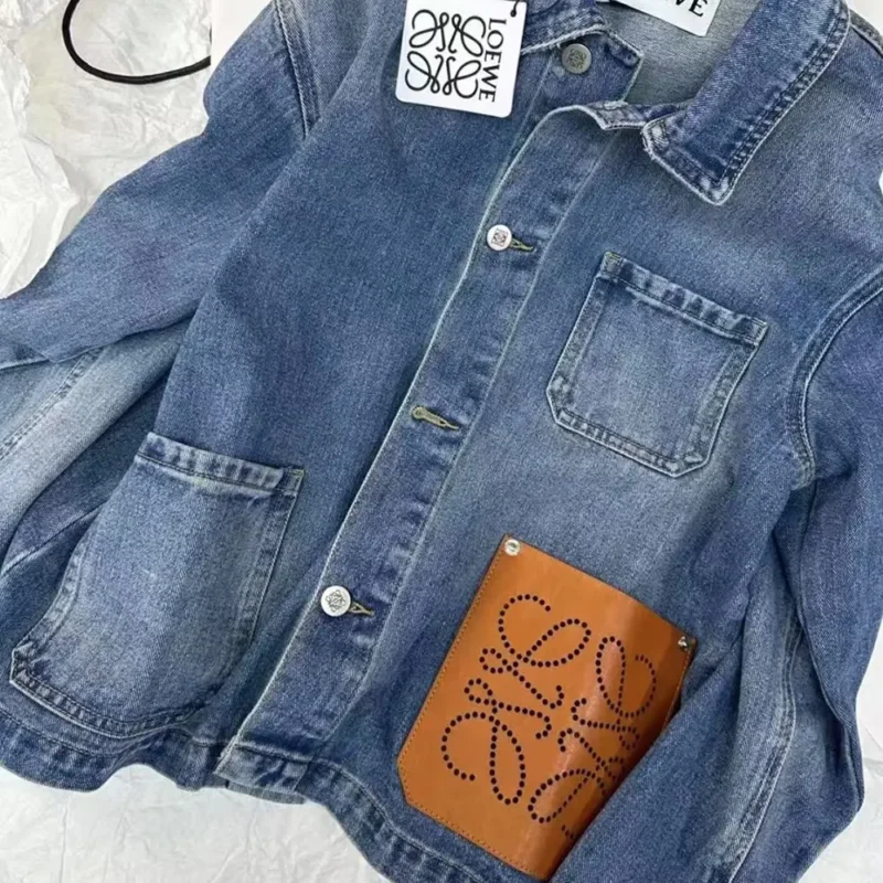Loewe Women Anagram Short Jacket in Denim-Navy