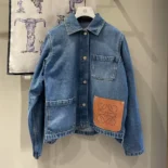 Loewe Women Anagram Short Jacket in Denim-Navy