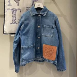Loewe Women Anagram Short Jacket in Denim-Navy