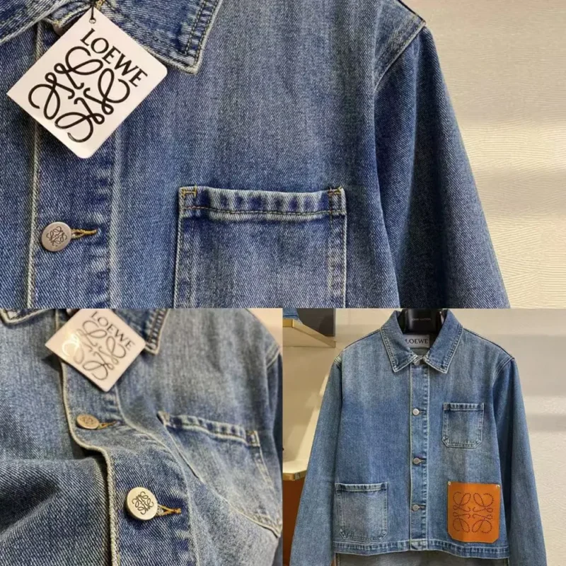 Loewe Women Anagram Short Jacket in Denim-Navy