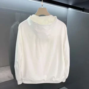 Prada Men Logo Plaque Hooded Windbreaker-White