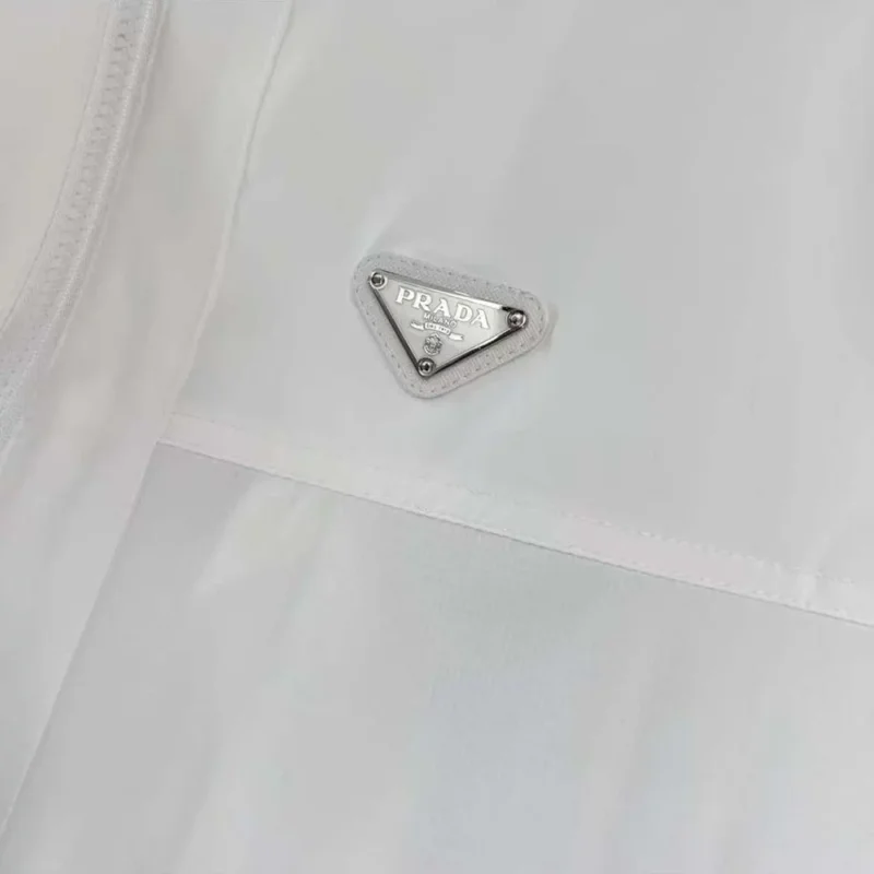 Prada Men Logo Plaque Hooded Windbreaker-White