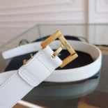 Saint Laurent YSL Women Cassandre Thin Belt with Square Buckle in Lacquered Leather-White