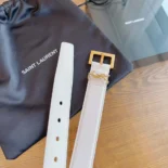 Saint Laurent YSL Women Cassandre Thin Belt with Square Buckle in Lacquered Leather-White