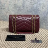 Saint Laurent YSL Women Loulou Medium in Matelasse Lambskin-Bordeaux