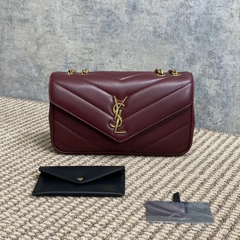 Saint Laurent YSL Women Loulou Small in Matelasse Lambskin-Bordeaux
