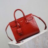 Saint Laurent YSL Women Sac De Jour in Crocodile Embossed Leather Nano-Red