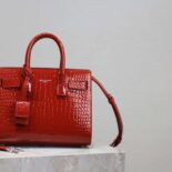 Saint Laurent YSL Women Sac De Jour in Crocodile Embossed Leather Nano-Red