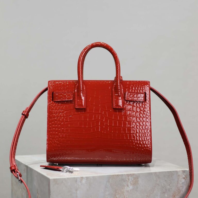 Saint Laurent YSL Women Sac De Jour in Crocodile Embossed Leather Nano-Red