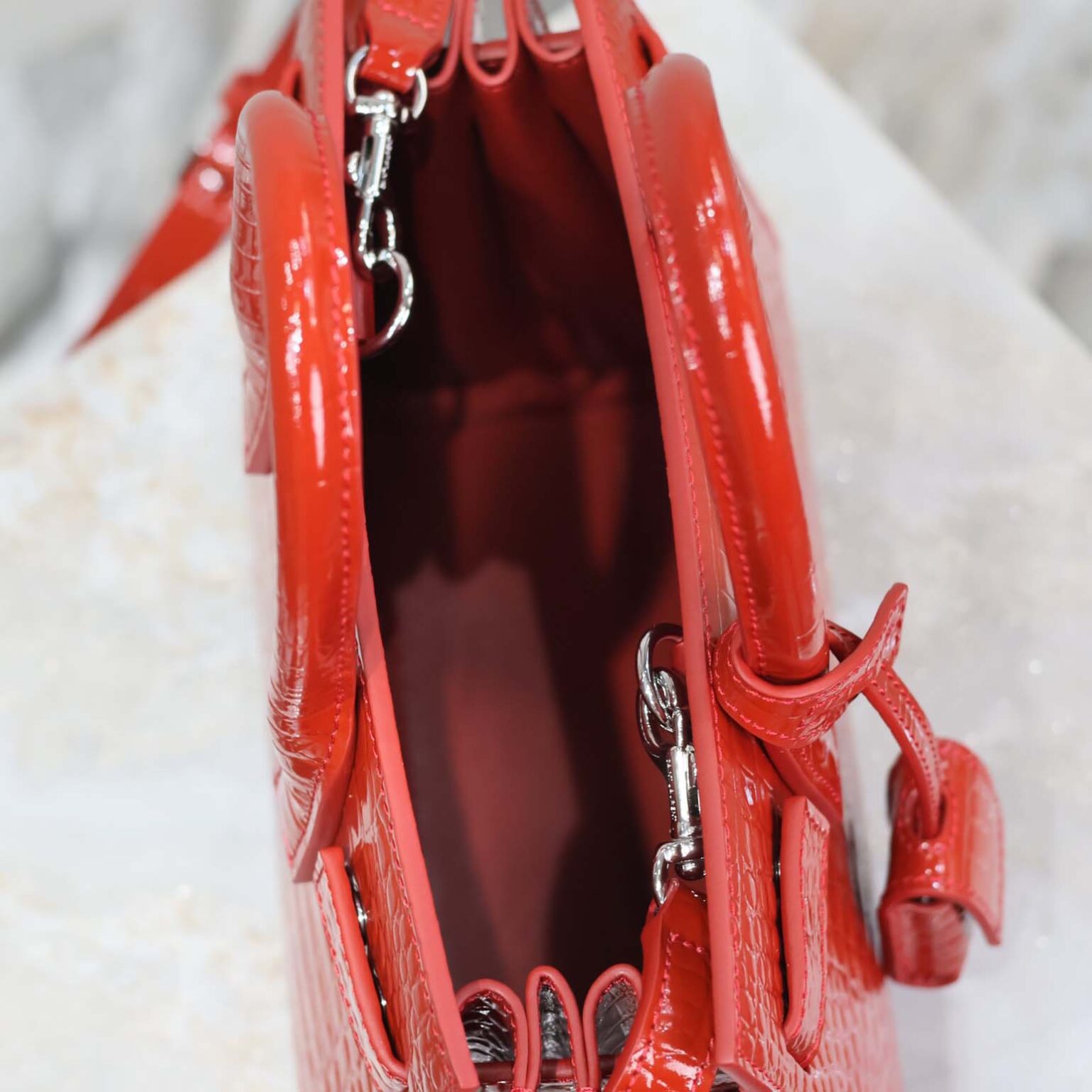 Saint Laurent YSL Women Sac De Jour in Crocodile Embossed Leather Nano-Red