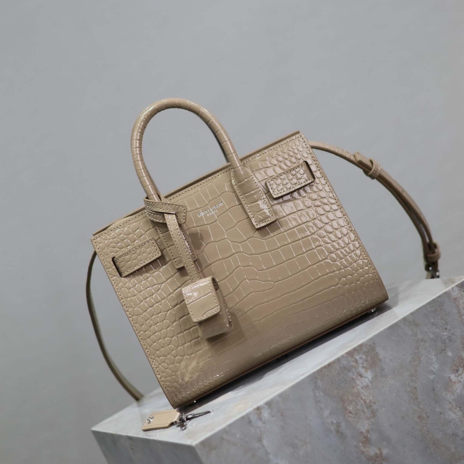 Saint Laurent YSL Women Sac De Jour in Crocodile Embossed Leather Nano-Sandy